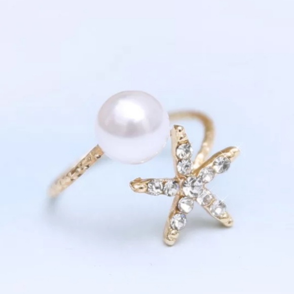 Sparkly Fun Cocktail Statement Ring Starfish Pearl - Picture 2 of 5